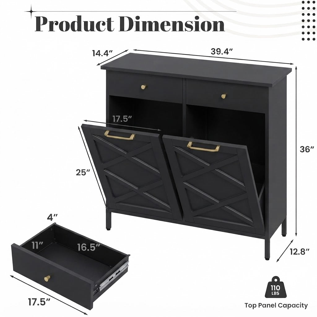 YODOLLA 20 Gallonen Metall-Doppelkipp-Müllschrank, Schwarz