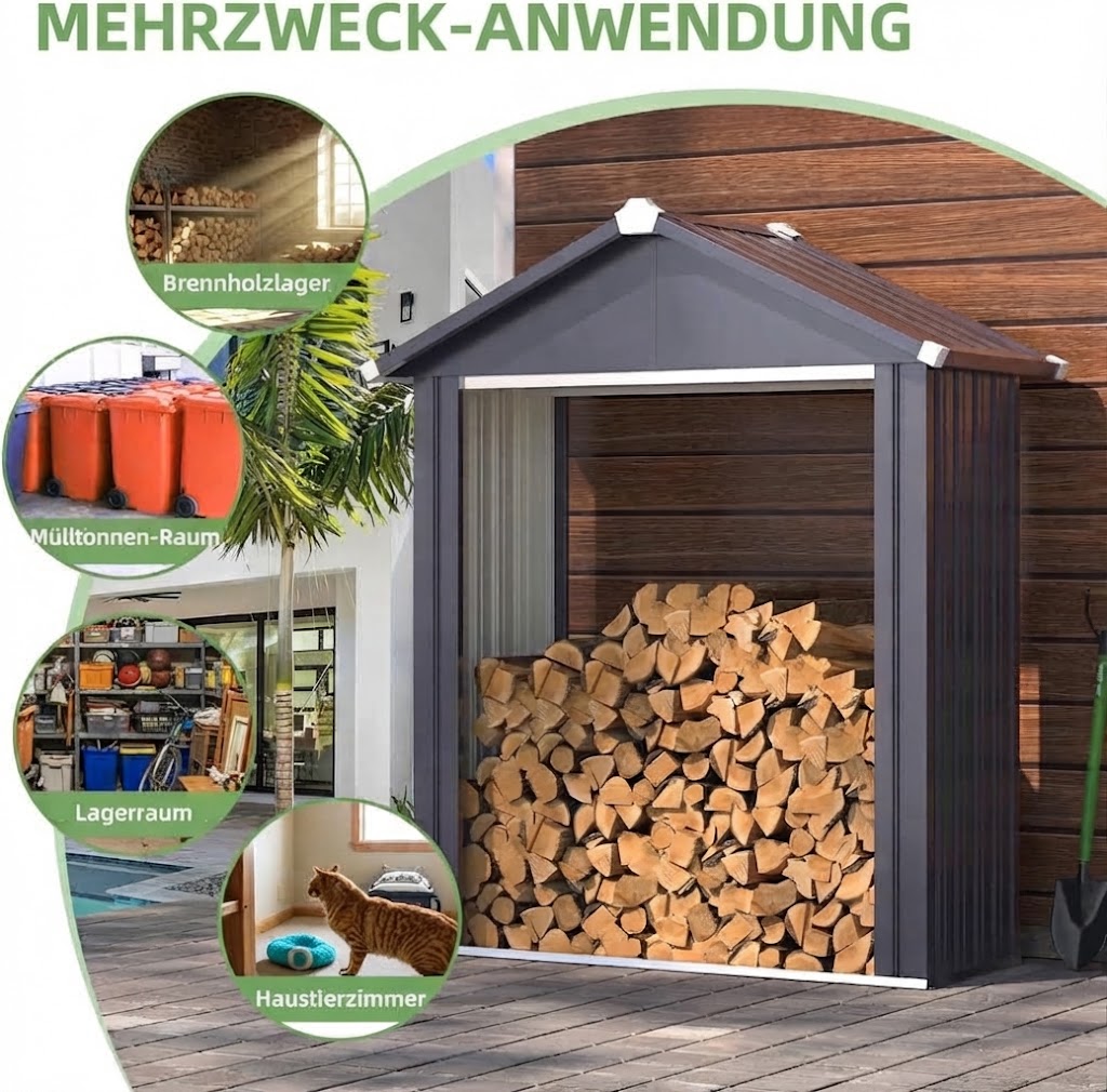 YODOLLA 2×5 FT Outdoor-Brennholzregal, wetterfester Holzunterstand aus Metall, Grau