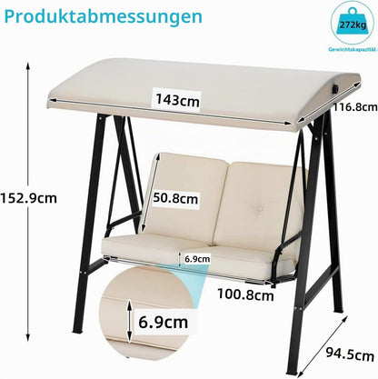YODOLLA 2‑Sitzer Schaukelhängematte mit Sonnendach, Beige