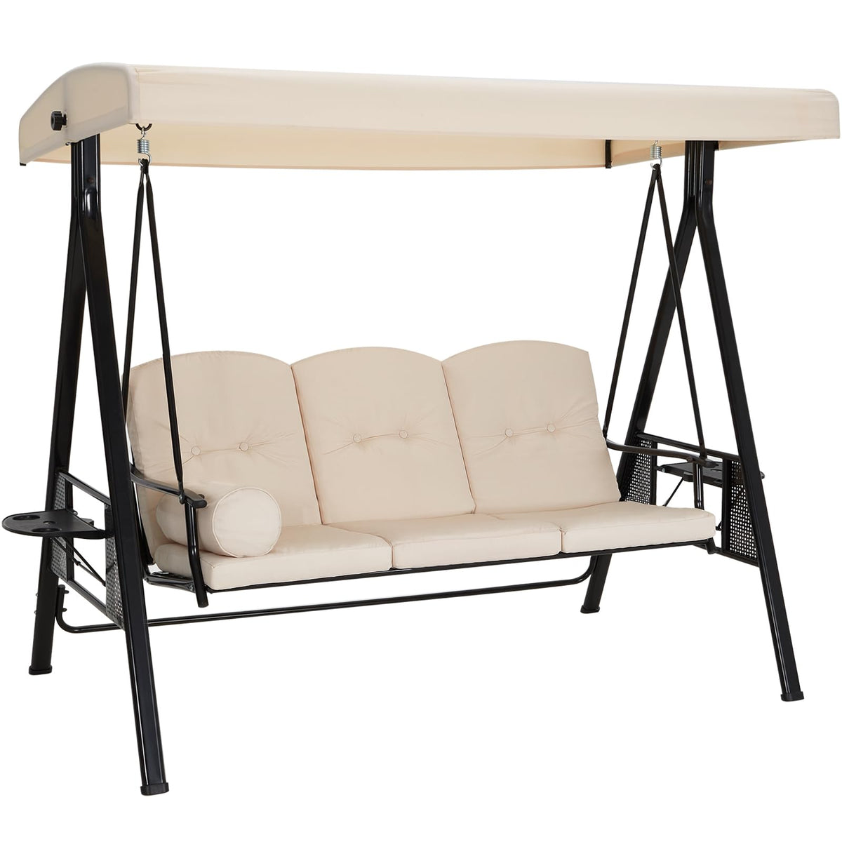 YODOLLA 3‑Sitzer Gartenschaukel mit Sonnendach & Polstern, Beige