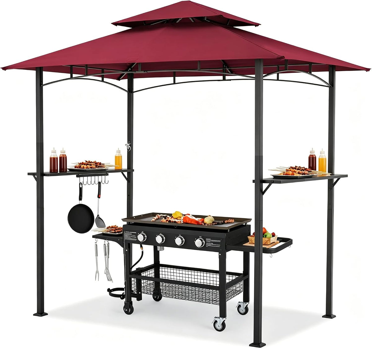 YODOLLA  8' x 5' Outdoor-Grillpavillon mit Doppeldach,  Weinrot