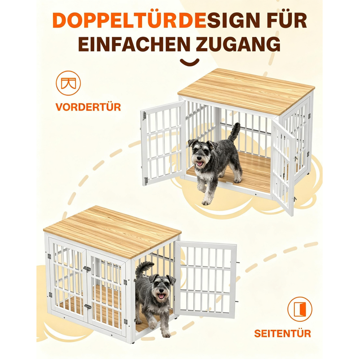 YODOLLA 83cm Hundekäfig Möbel, Hundebox mit Namensschild, 2 Türen, Weiß