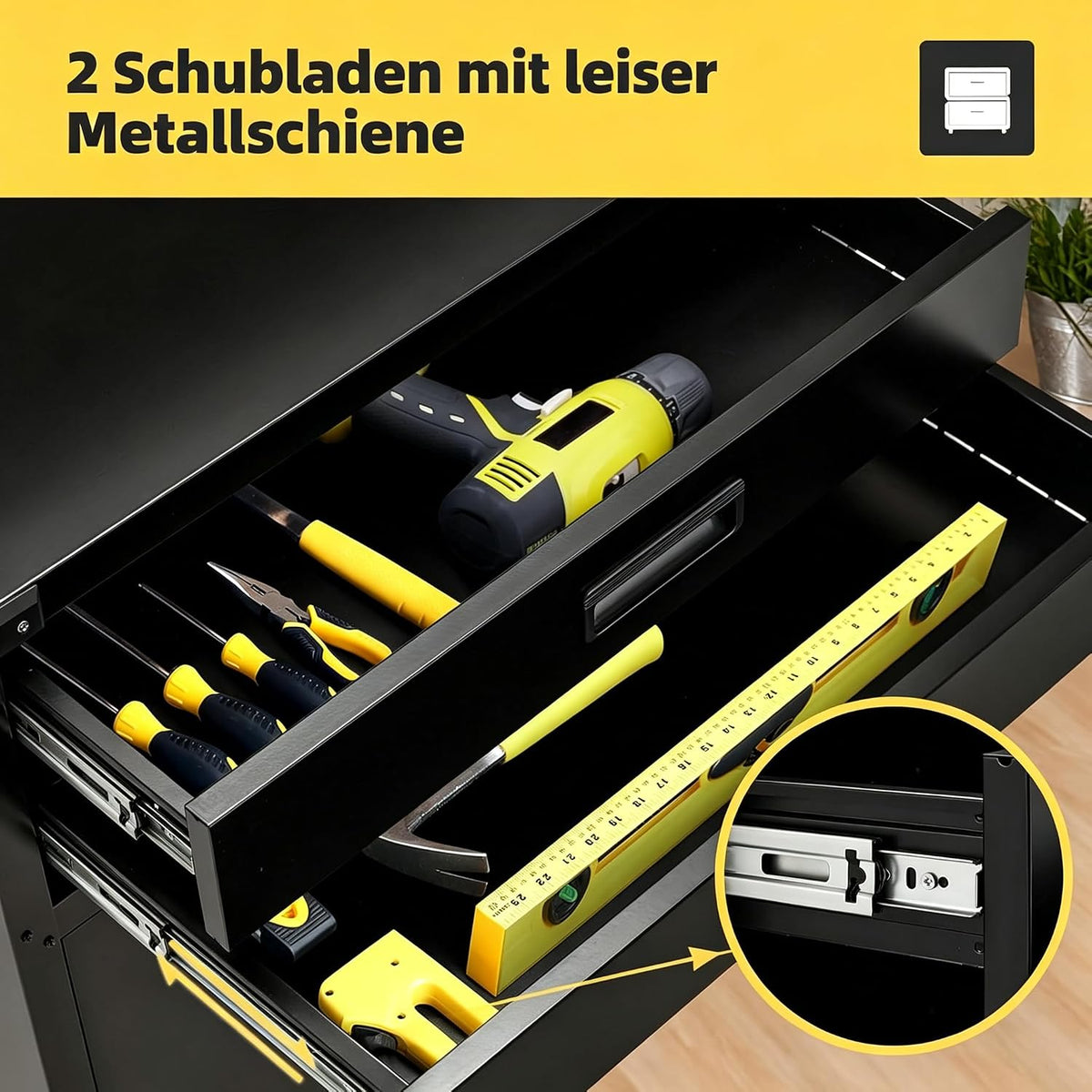 YODOLLA 132 cm hohe Werkbank mit Lochwand, Schubladen und Schränken