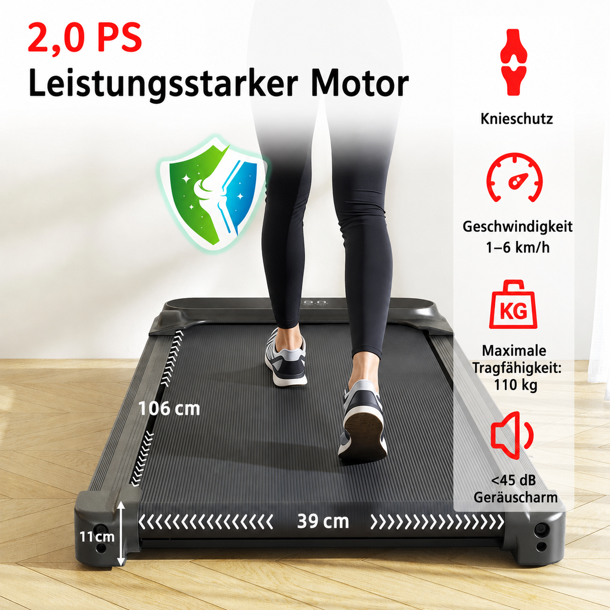 YODOLLA Walking Pad mit 8 % Steigung – Untertisch-Laufband für das Home-Office