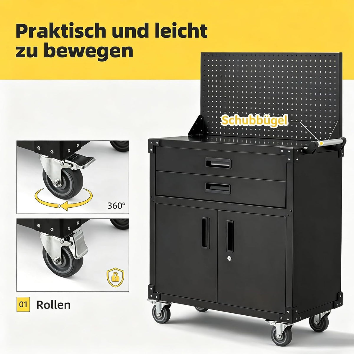 YODOLLA 132 cm hohe Werkbank mit Lochwand, Schubladen und Schränken