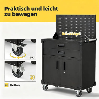 YODOLLA 132 cm hohe Werkbank mit Lochwand, Schubladen und Schränken