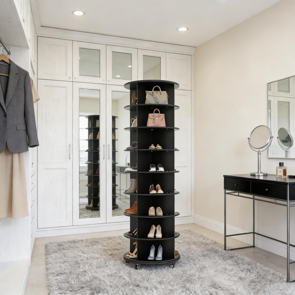 YODOLLA 8-stöckiger Drehbares Schuhregal, 360° Schuhschrank, Schwarz