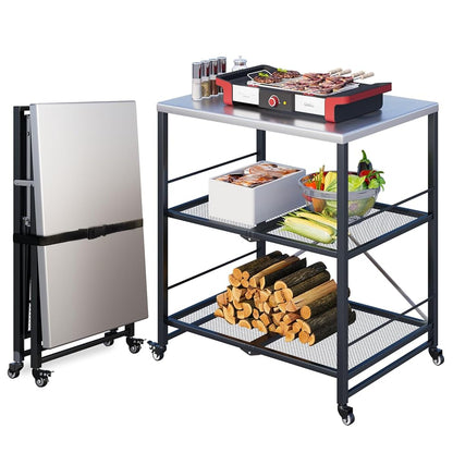 YODOLLA Grillwagen Outdoor – 3-stufiger Gartenwagen, Silber