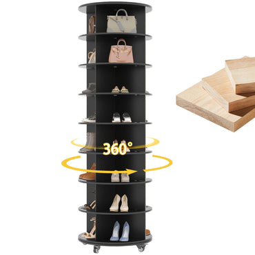 YODOLLA 8-stöckiger Drehbares Schuhregal, 360° Schuhschrank, Schwarz