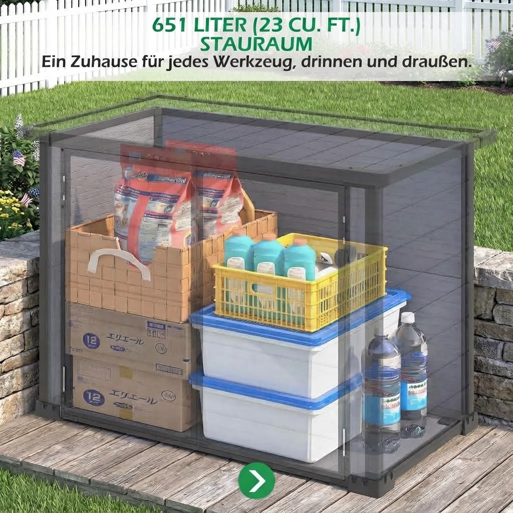 YODOLLA Außen-Lagerschrank aus Kunstharz, 23 Kubikfuß horizontale Box mit Sockel
