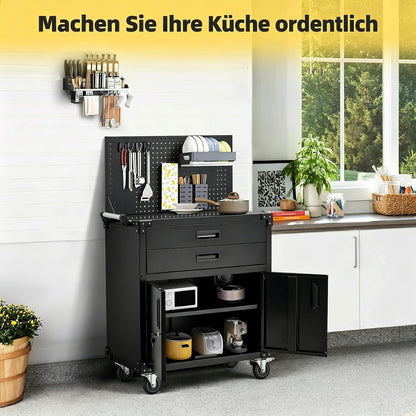 YODOLLA 132 cm hohe Werkbank mit Lochwand, Schubladen und Schränken