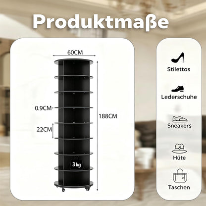 YODOLLA 8-stöckiger Drehbares Schuhregal, 360° Schuhschrank, Schwarz