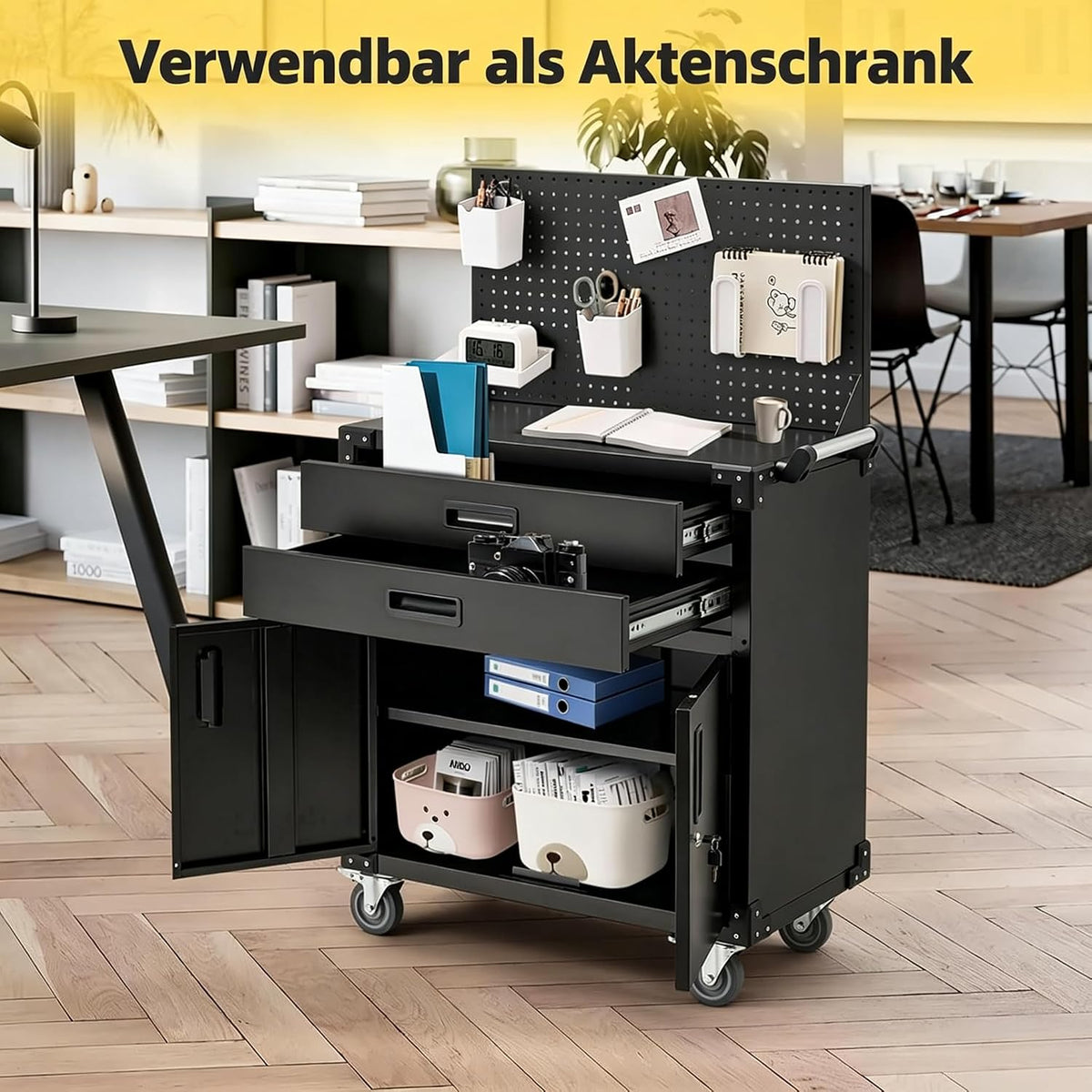 YODOLLA 132 cm hohe Werkbank mit Lochwand, Schubladen und Schränken