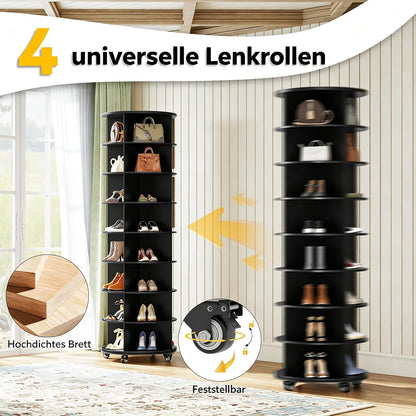 YODOLLA 8-stöckiger Drehbares Schuhregal, 360° Schuhschrank, Schwarz