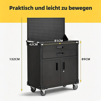 YODOLLA 132 cm hohe Werkbank mit Lochwand, Schubladen und Schränken