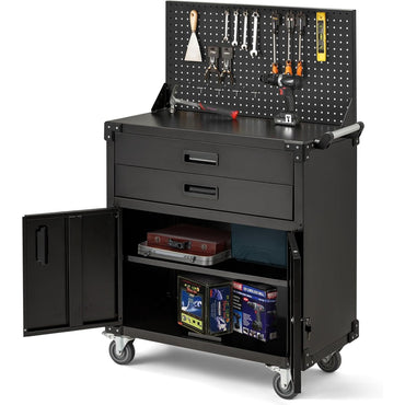 YODOLLA 132 cm hohe Werkbank mit Lochwand, Schubladen und Schränken
