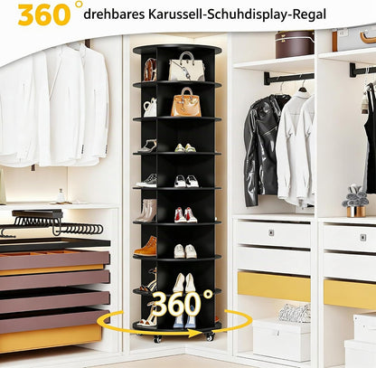 YODOLLA 8-stöckiger Drehbares Schuhregal, 360° Schuhschrank, Schwarz