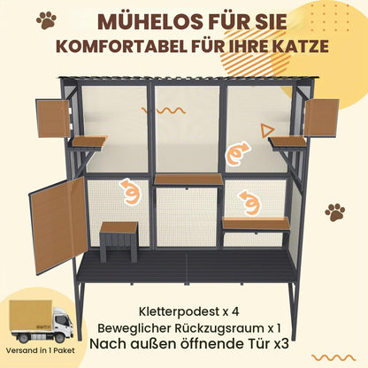 YODOLLA Katzengehege mit Fenster, 4 Ebenen und 3 Türen – wetterfest