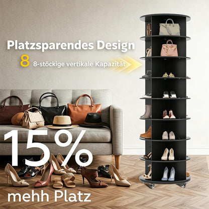 YODOLLA 8-stöckiger Drehbares Schuhregal, 360° Schuhschrank, Schwarz