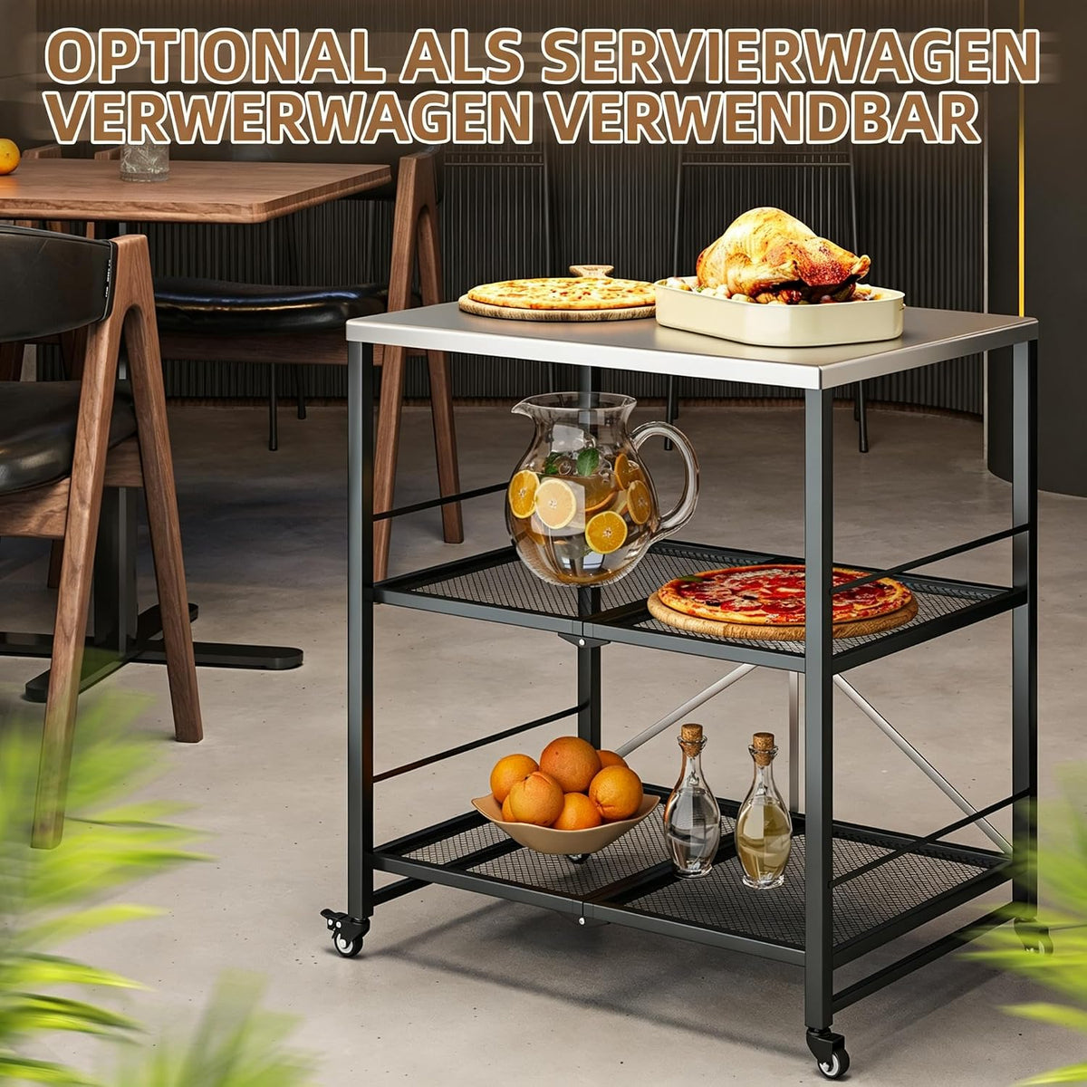 YODOLLA Grillwagen Outdoor – 3-stufiger Gartenwagen, Silber