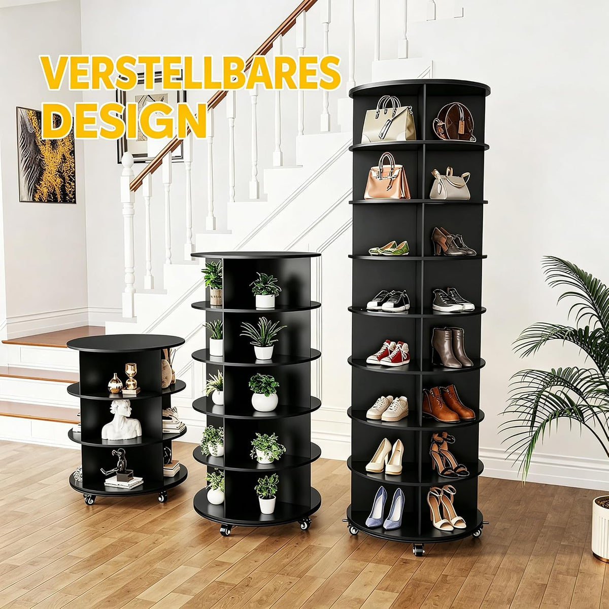 YODOLLA 8-stöckiger Drehbares Schuhregal, 360° Schuhschrank, Schwarz