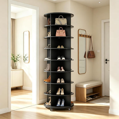 YODOLLA 8-stöckiger Drehbares Schuhregal, 360° Schuhschrank, Schwarz