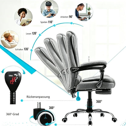 YODOLLA Ergonomisch Bürostuhl mit Fußstütze & Liegefunktion, Grau