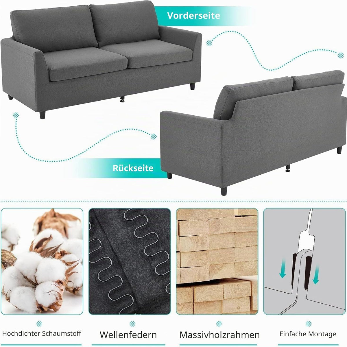 YODOLLA 2 Sitzer Sofa, kleine Sofa mit schlaffunktion, Dunkelgrau
