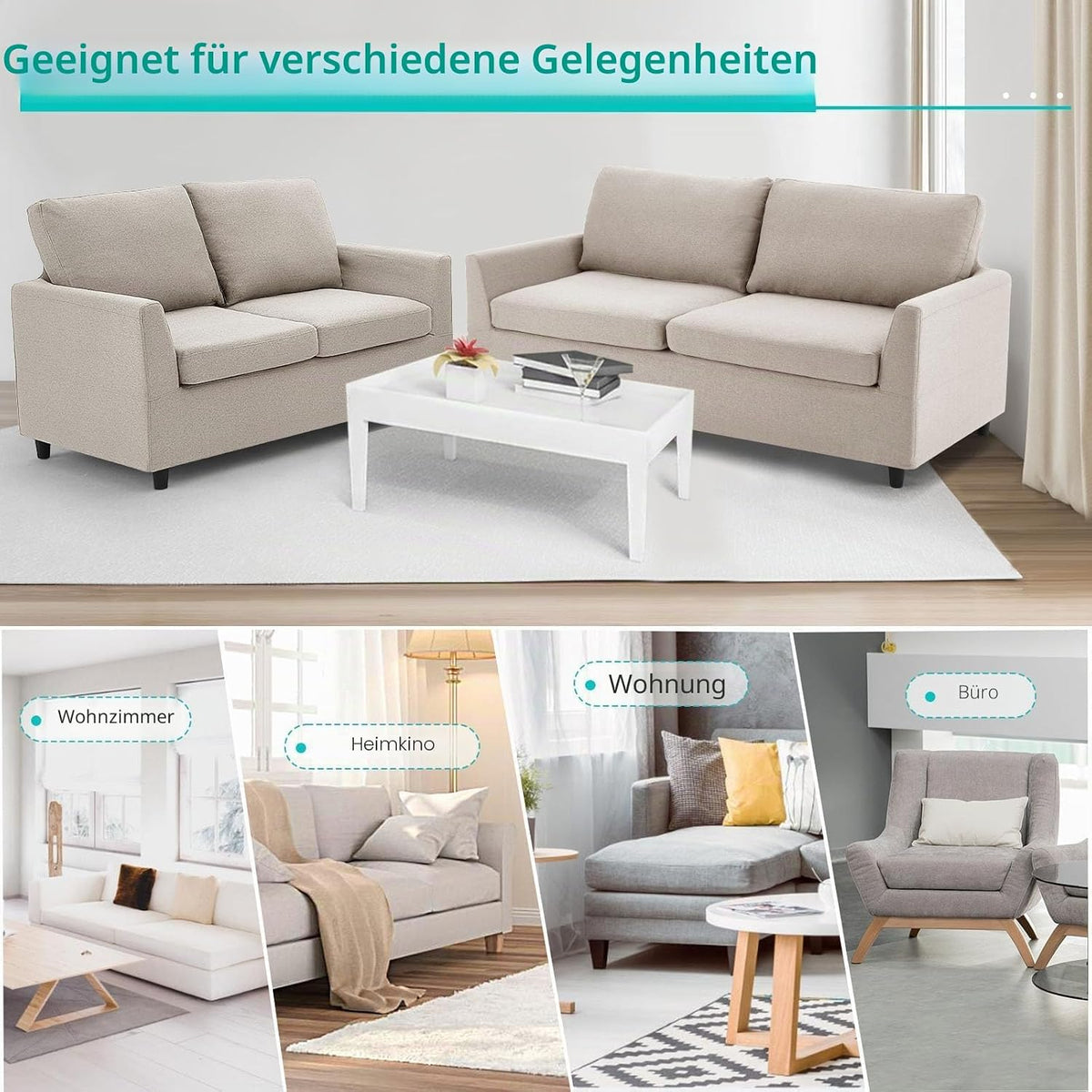 YODOLLA 2 Sitzer Sofa, kleine Sofa mit schlaffunktion, Weiß