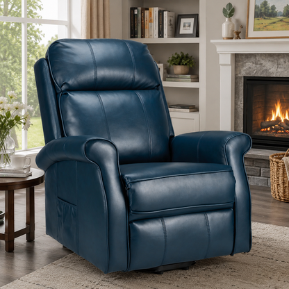 YODOLLA Elektrischer Lift-Sessel für Senioren, Kunstleder, Marineblau