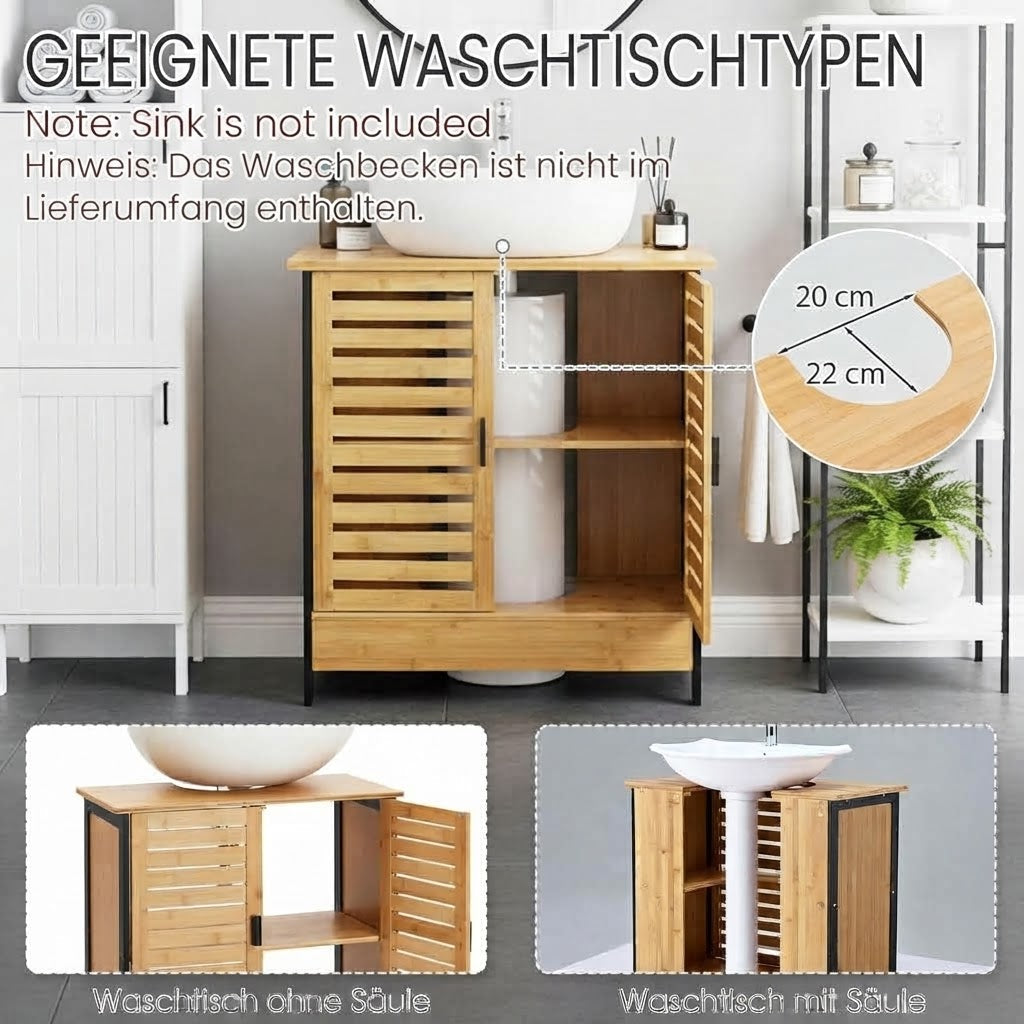 YODOLLA Bambus-Badezimmerschrank für unter das Waschbecken, Naturfarbe