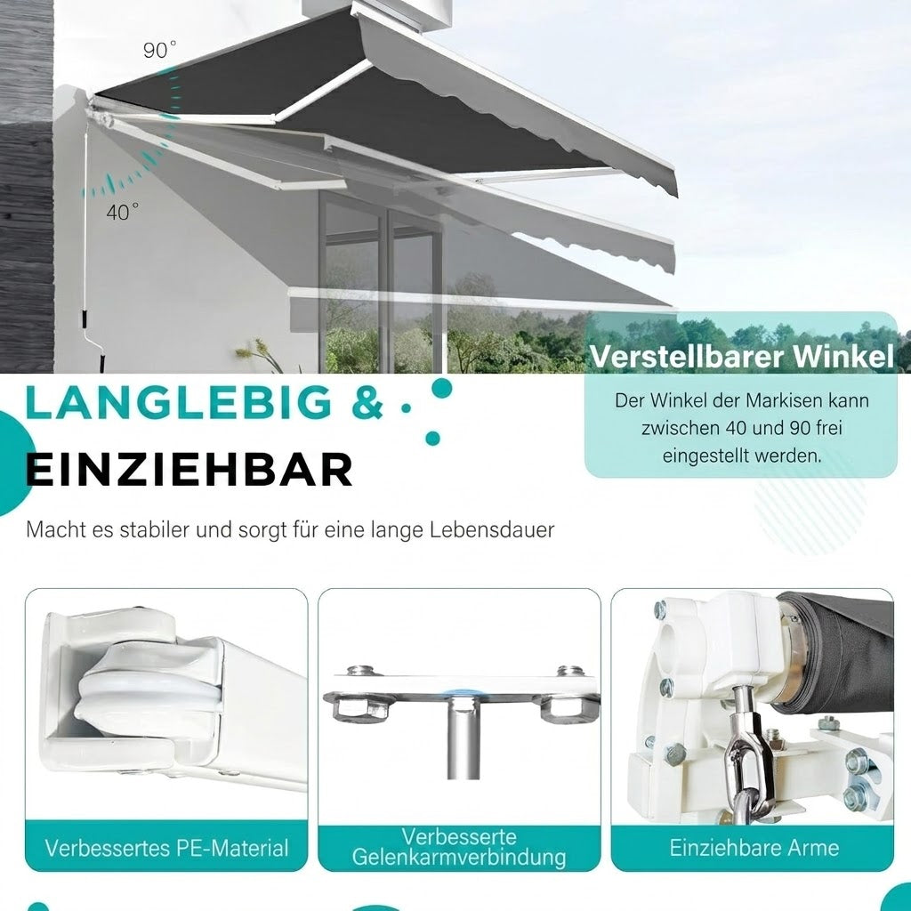 YODOLLA 13' x 10' Ausziehbare Markise Grau Außen