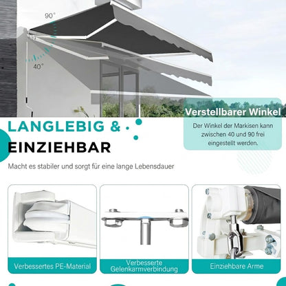 YODOLLA 13' x 10' Ausziehbare Markise Grau Außen