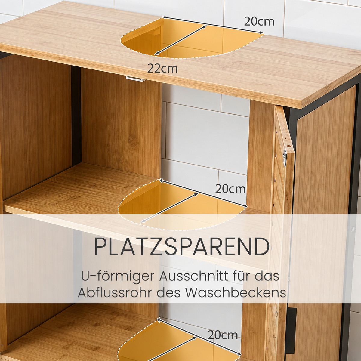 YODOLLA Bambus-Badezimmerschrank für unter das Waschbecken, Naturfarbe
