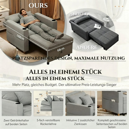 YODOLLA Schlafsofa, 36 Zoll verwandelbarer Stuhl mit Bettfunktion, Grau
