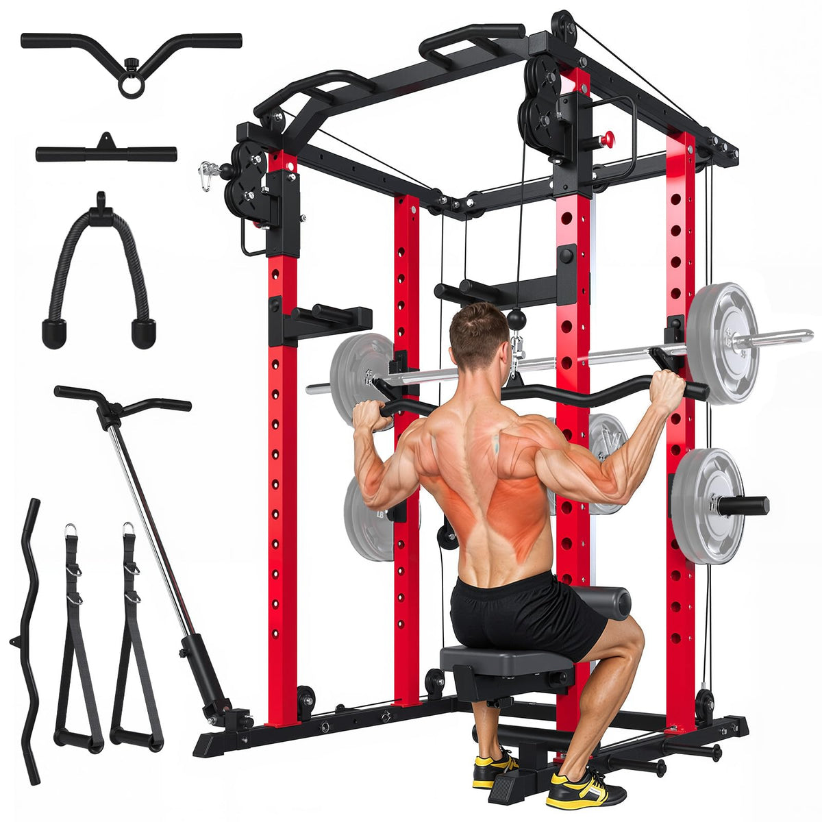 YODOLLA Power Cage 907 kg, Power Rack mit Bankdrück-Funktion