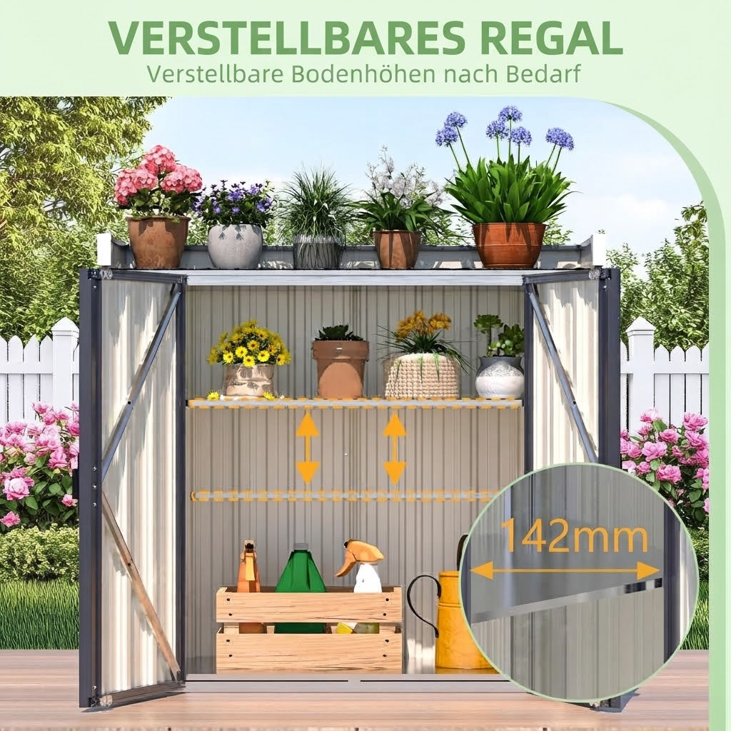YODOLLA Außen-Lagerschrank, wasserdicht, mit Boden und verstellbaren Regalböden, Grau