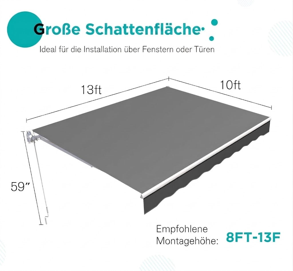 YODOLLA 13' x 10' Ausziehbare Markise Grau Außen