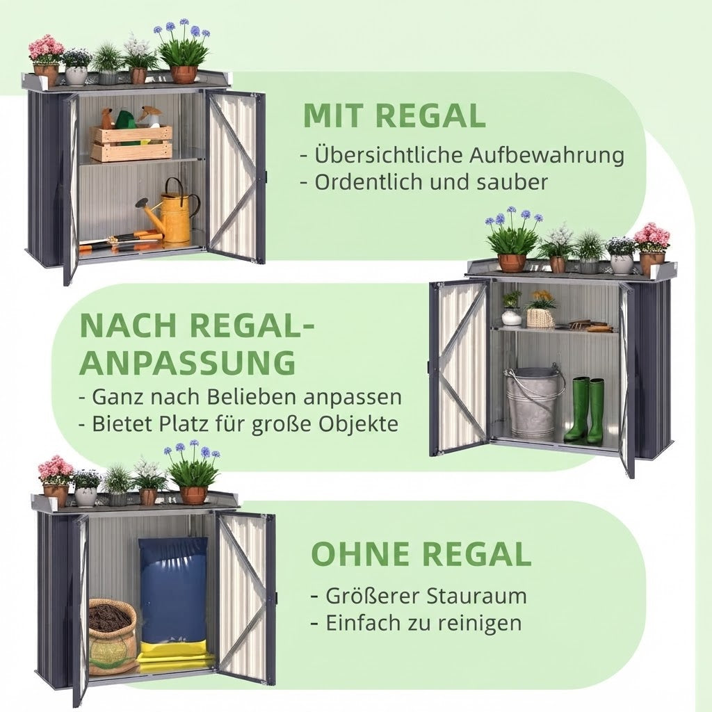 YODOLLA Außen-Lagerschrank, wasserdicht, mit Boden und verstellbaren Regalböden, Grau