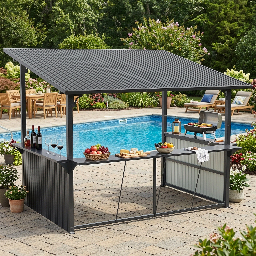 YODOLLA 3,7 x 3m Fahrradunterstand, Garten-Metallpergola, Dunkelgrau