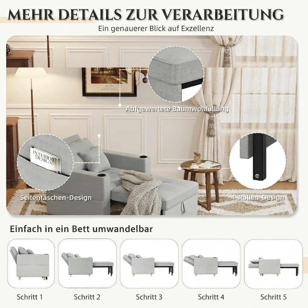 YODOLLA Schlafsofa, 36 Zoll verwandelbarer Stuhl mit Bettfunktion, Grau