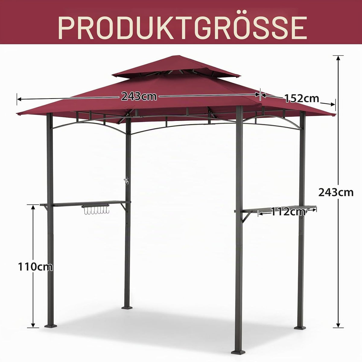 YODOLLA  8' x 5' Outdoor-Grillpavillon mit Doppeldach,  Weinrot