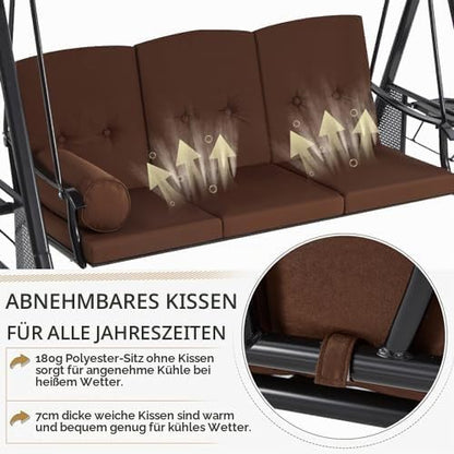 YODOLLA 3‑Sitzer Terrassen‑ und Verandaschaukel, Braun