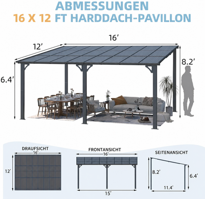 YODOLLA 16' x 12' Outdoor-Pavillon Pergola, Dunkelgrau