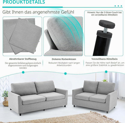 YODOLLA 2 Sitzer Sofa, kleine Sofa mit schlaffunktion, Hellgrau