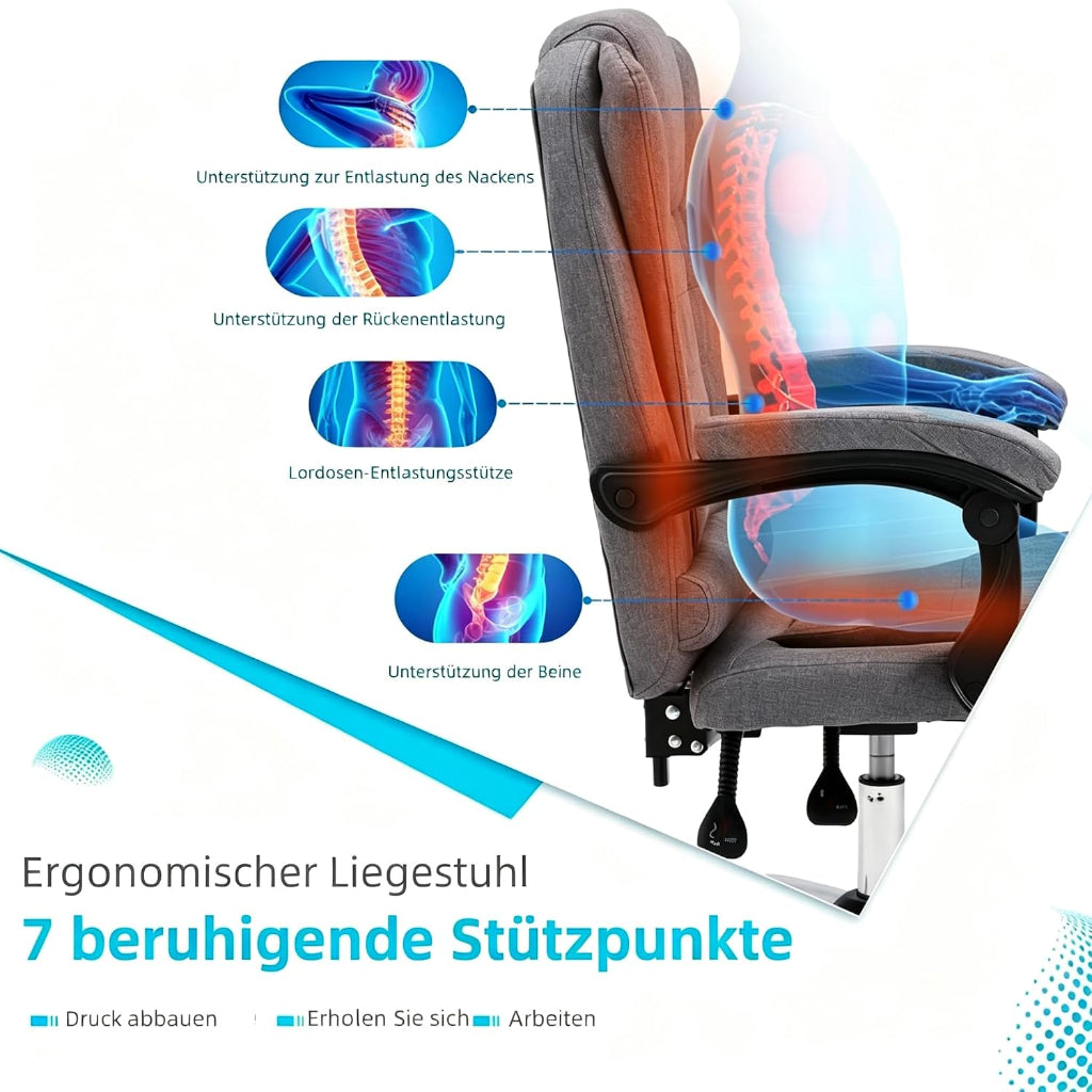 YODOLLA Ergonomisch Bürostuhl mit Fußstütze & Liegefunktion, Grau