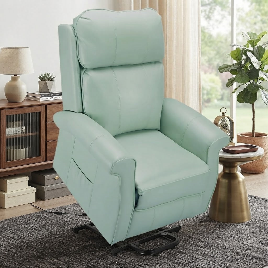 YODOLLA Elektrischer Lift-Sessel für Senioren, Kunstleder, Mintgrün