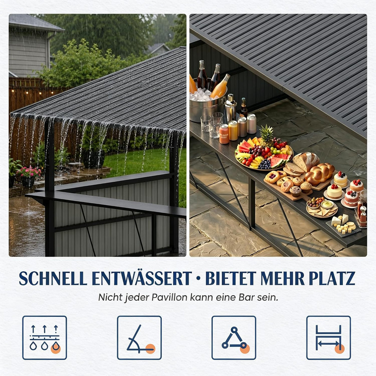 YODOLLA 3,7 x 3m Fahrradunterstand, Garten-Metallpergola, Dunkelgrau