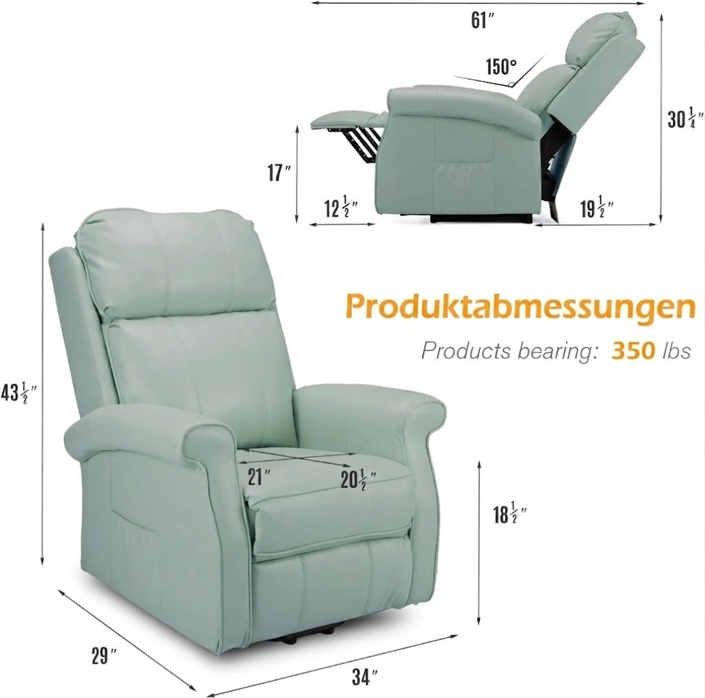 YODOLLA Elektrischer Lift-Sessel für Senioren, Kunstleder, Mintgrün