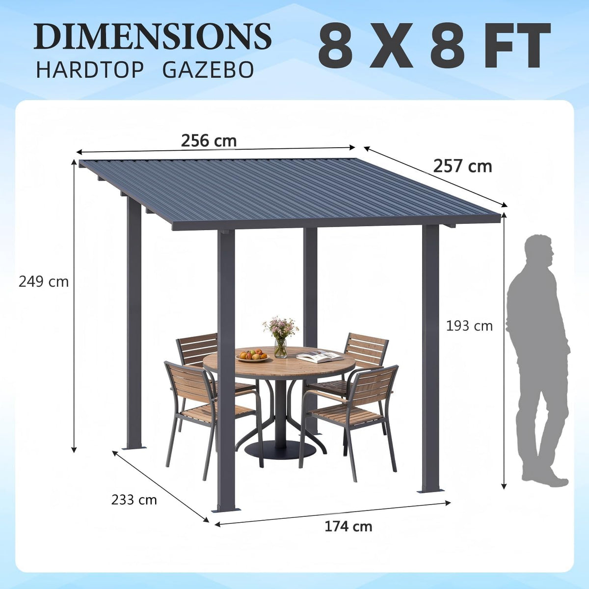 YODOLLA Pavillon 2,4 × 2,4 m mit Hardtop-Metalldach
